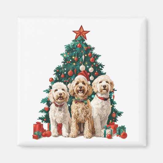 Kerst Goldendoodle Honden Magneet (Voorkant)