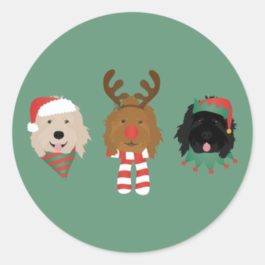 Kerst Goldendoodle Honden Ronde Sticker (Voorkant)