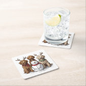 Kerst Goldendoodle Honden Vierkante Kartonnen Onderzetter (Insitu)