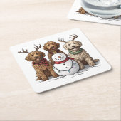 Kerst Goldendoodle Honden Vierkante Kartonnen Onderzetter (Schuin)