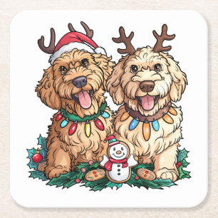 Kerst Goldendoodle Honden Vierkante Kartonnen Onderzetter