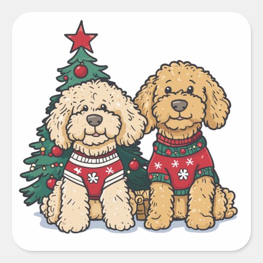 Kerst Goldendoodle Honden Vierkante Sticker (Voorkant)