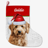 Kerst Goldendoodle met de naam van de hond Grote Kerstsok (Voorkant)