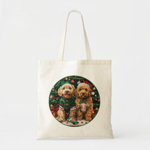 Kerst Goldendoodle Puppies Tote Bag