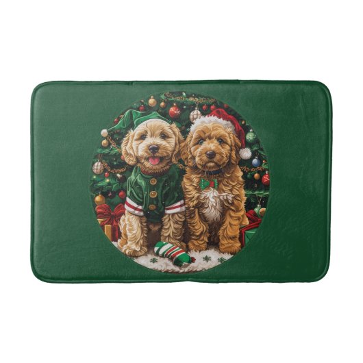 Kerst Goldendoodle Puppy Honden Badmat (Voorkant)