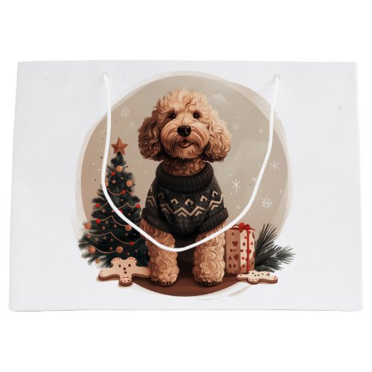 Kerst Goldendoodle Puppy Honden Groot Cadeauzakje (Voorkant)