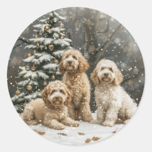 Kerst Goldendoodle Puppy Honden Ronde Sticker