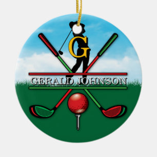 Kerst Golfer Monogram Ontwerp Keramisch Ornament