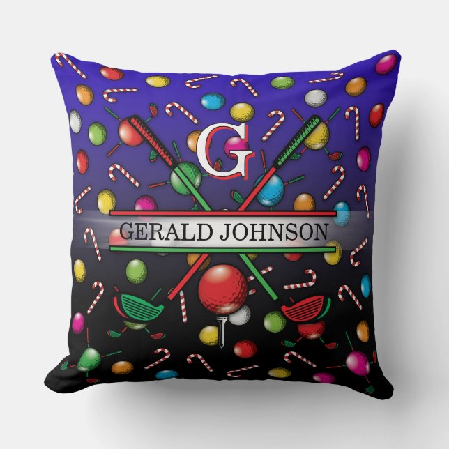 Kerst Golfer Monogram Ontwerp Kussen (Voorkant)