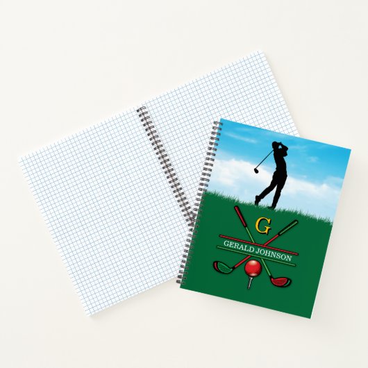 Kerst Golfer Monogram Ontwerp Notitieboek (Binnen)