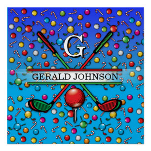 Kerst Golfer Monogram Ontwerp Perfect Poster