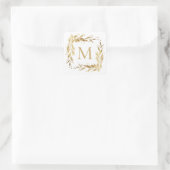 Kerst Goud Foliage Krans Monogram op Wit Vierkante Sticker (Tas)