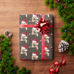 Kerst goud retriever in sneeuwvlokken cadeaupapier