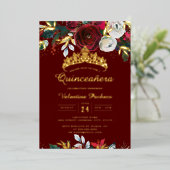 Kerst Goud Rood Feestelijk Blad Quinceanera Folie Uitnodiging (Staand Voorkant)