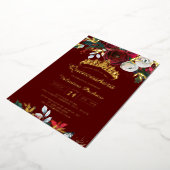 Kerst Goud Rood Feestelijk Blad Quinceanera Folie Uitnodiging (Gedraaid)