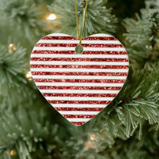 Kerst Goud Rood Wit Glitter Stripes Keramisch Ornament (Boom)