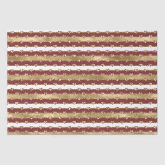 Kerst Goud Rood Witte Strepen Glitter Harten Tissuepapier (Voorkant)