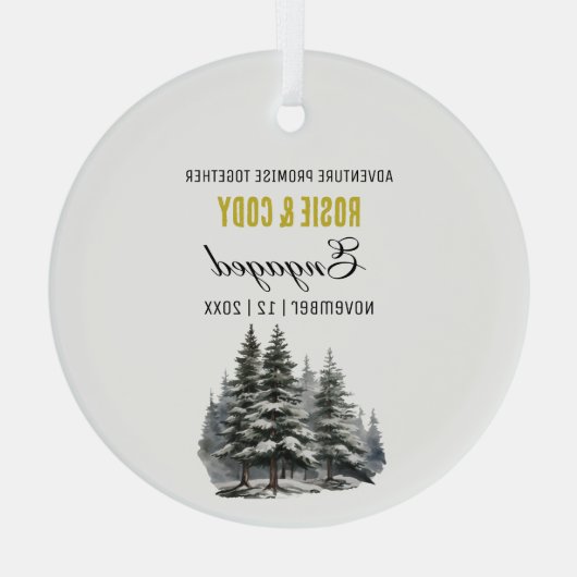 Kerst Goud Rustiek Pijnbomen Paar Verbonden Glas Ornament (Achterkant)