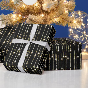 Kerst Goud Sparkling Lights op Zwart Cadeaupapier