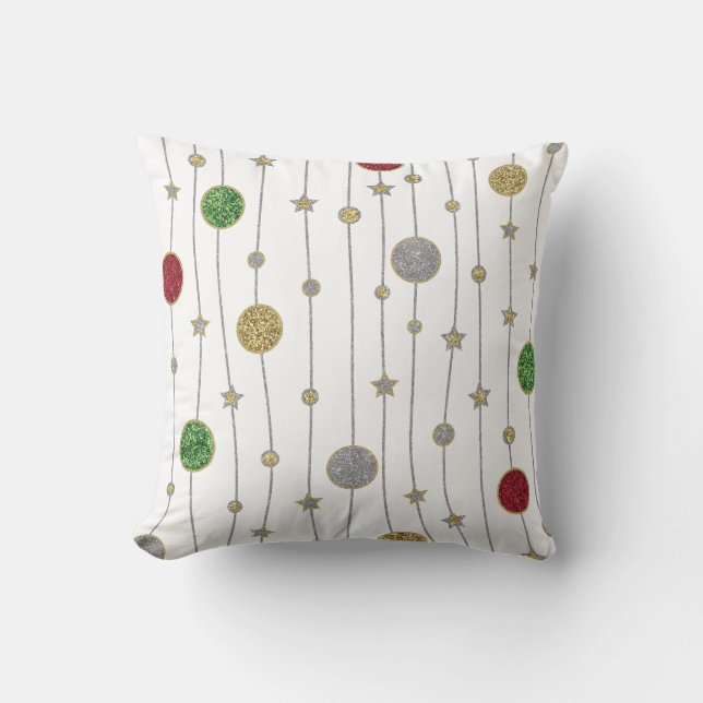 Kerst Goud Zilver Rood Groen Glittery Sterren Kussen (Voorkant)