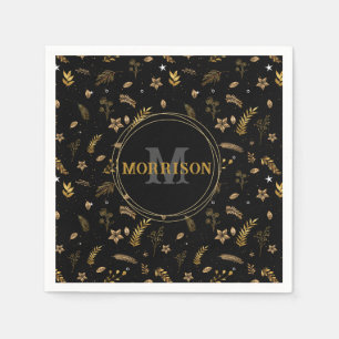 Kerst Gouden Boog elegant modern monogram Zwart Servet