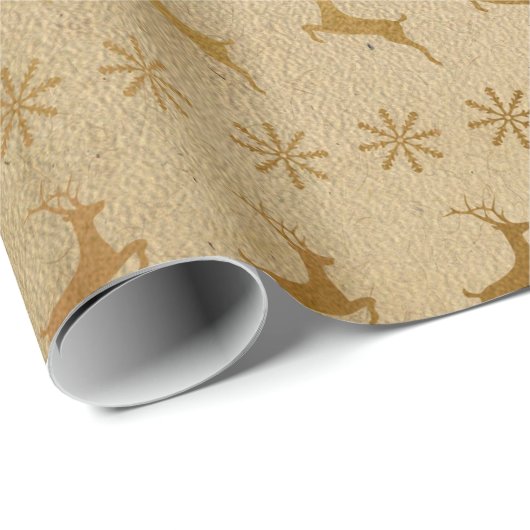 Kerst Gouden Folie Rendieren en Sneeuwvlok Cadeaupapier (Rol Hoek)