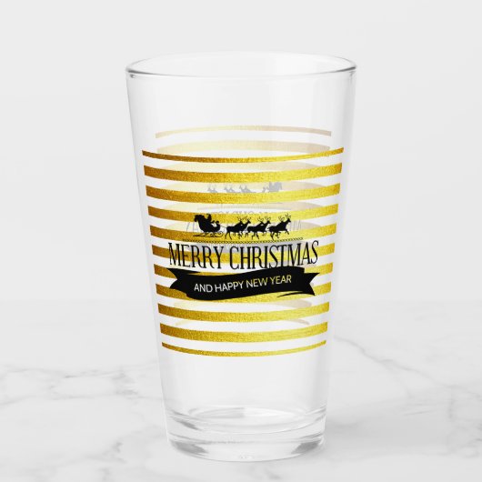 Kerst Gouden Gestreepte Glas Tumbler (Voorkant)