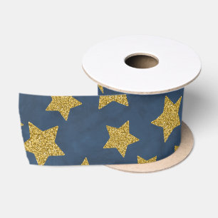 Kerst Gouden Glitter Ster op Waterverf Blauw Lint