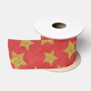 Kerst gouden glitter ster op waterverf rood lint
