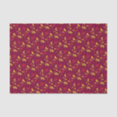 Kerst gouden hulst en rode bessen op diep rood tissuepapier (Voorkant)