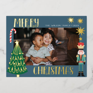 Kerst Gouden Sinterklaas Notenkraker Schattige Fam Folie Uitnodiging Briefkaart