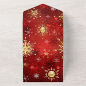 Kerst Gouden Sneeuwvlokken op Rode Achtergrond All In One Uitnodiging (Buitenkant)