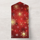 Kerst Gouden Sneeuwvlokken op Rode Achtergrond All In One Uitnodiging (Binnen)
