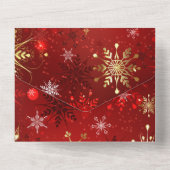 Kerst Gouden Sneeuwvlokken op Rode Achtergrond All In One Uitnodiging (Achterkant)