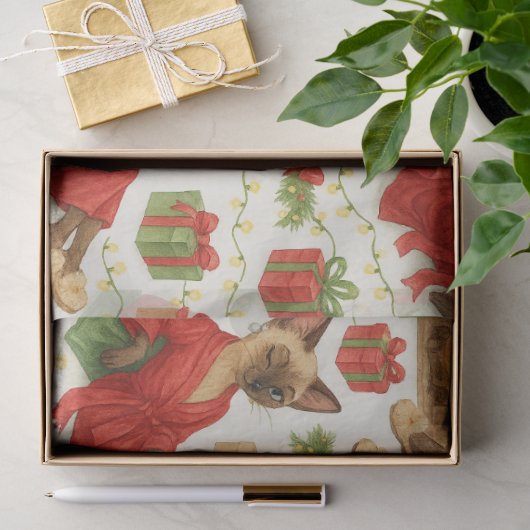 Kerst Grappig Glam Siamese Kat Tissuepapier (Geschenk)