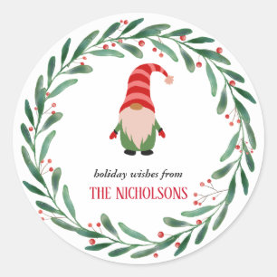 Kerst Grappig Gnome Vakantie Holly krans Ronde Sticker