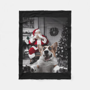 Kerst Grappige Corgi Hond Selfie Met Sinterklaas Fleece Deken