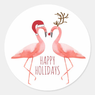 Kerst grappige flamingos parsanta en rudolph ronde sticker