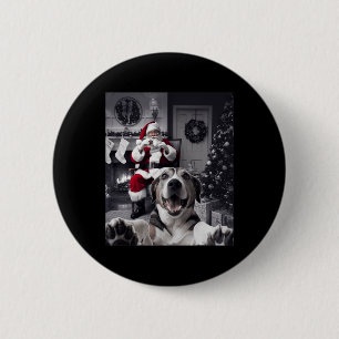 Kerst Grappige Hond Selfie Met Sinterklaas Schatti Ronde Button 5,7 Cm