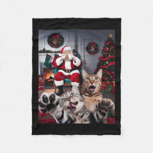 Kerst Grappige Kat Hond Selfie Met Sinterklaas Cu Fleece Deken