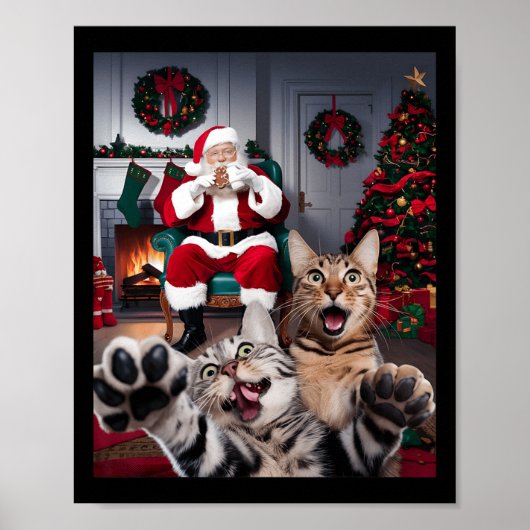 Kerst Grappige Kat Hond Selfie Met Sinterklaas Cu Poster (Voorkant)