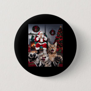 Kerst Grappige Kat Hond Selfie Met Sinterklaas Cu Ronde Button 5,7 Cm