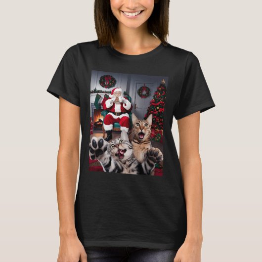 Kerst Grappige Kat Hond Selfie Met Sinterklaas Cu T-shirt (Voorkant)