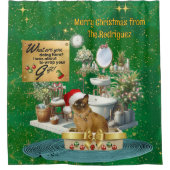 Kerst grappige kat in kattenbak douchegordijn (Voorkant)