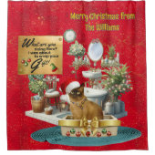 Kerst grappige kat in kattenbak douchegordijn (Voorkant)