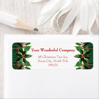 Kerst Green Plaid en Holly | teruggave Etiket