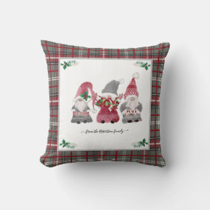 Kerst Grey Plaid Gnome Love Joy Peace Holly Kussen