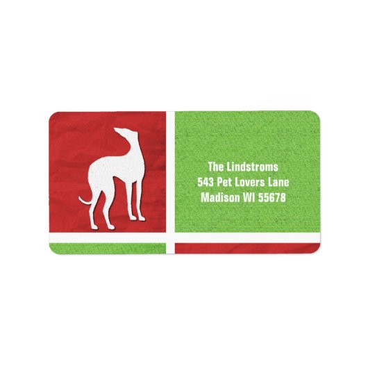 Kerst Greyhound Silhouet in rood en groen Etiket (Voorkant)