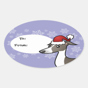Kerst Greyhound/Whippet/Italiaans Greyhound Ovale Sticker