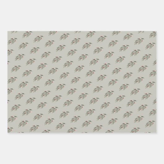 Kerst groen bladeren & bessen inpakpapier vel (Voorkant 2)